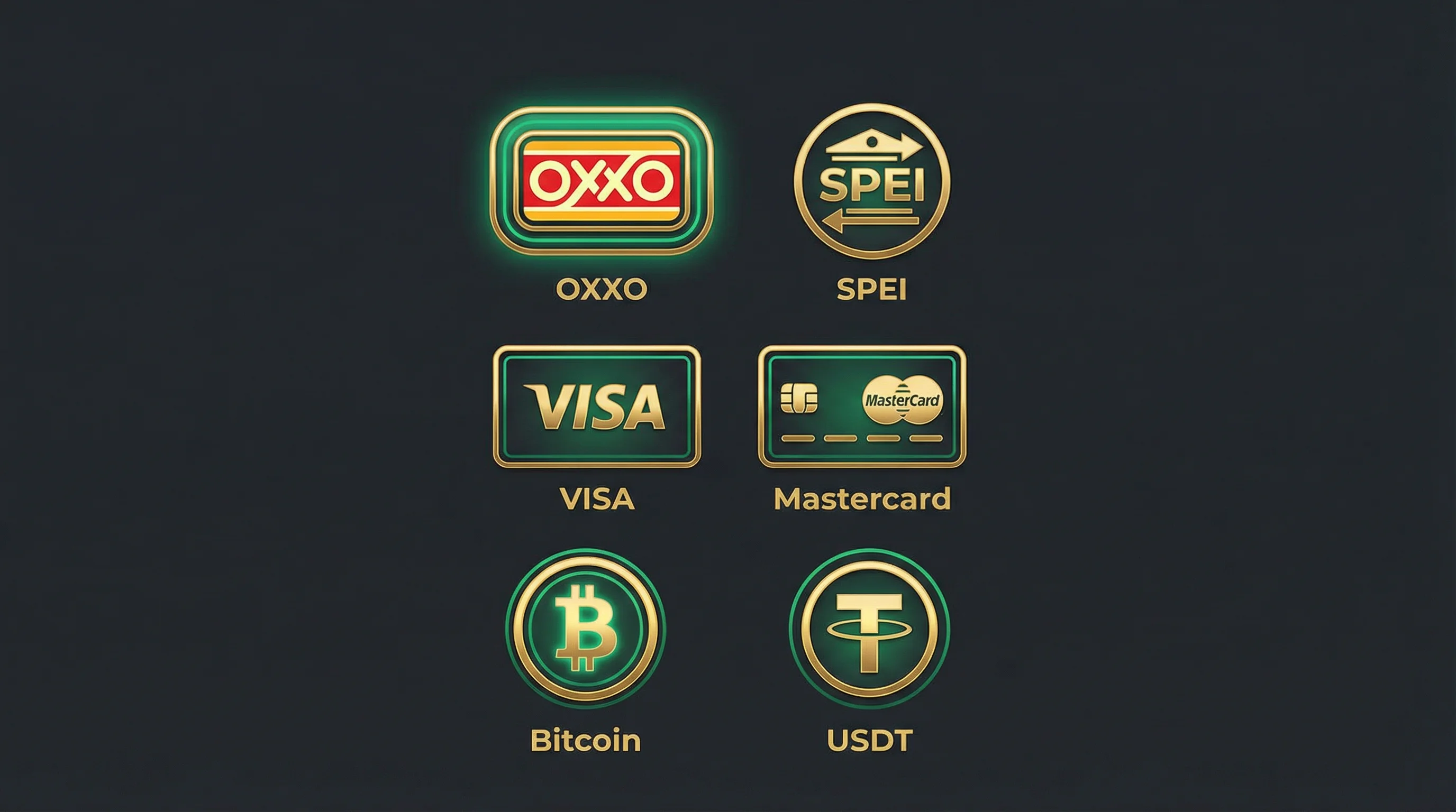Métodos de pago aceptados OXXO SPEI Visa Bitcoin